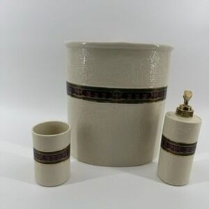Vtg Croscill Dover Manor Bathroom Set Wastebasket Soap Dispenser Tumbler 3pc